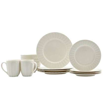 16-Piece Embossed White Porcelain Dinnerware Set, Mosaico