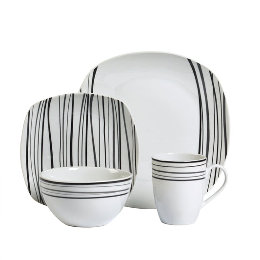 16-Piece White Porcelain Dinnerware Set, Justin